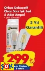 ORBUS DEKORATİF CLEAR SARI IŞIK LED 5 ADET AMPUL